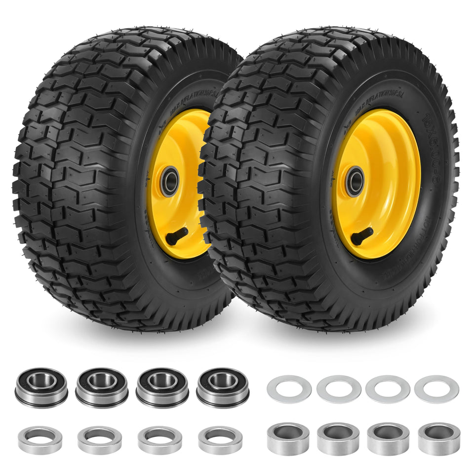KGOJOY 2-pcs 15x6-6 tubeless tire with wheel for versatile mower compatibility on John Deere and Craftsman