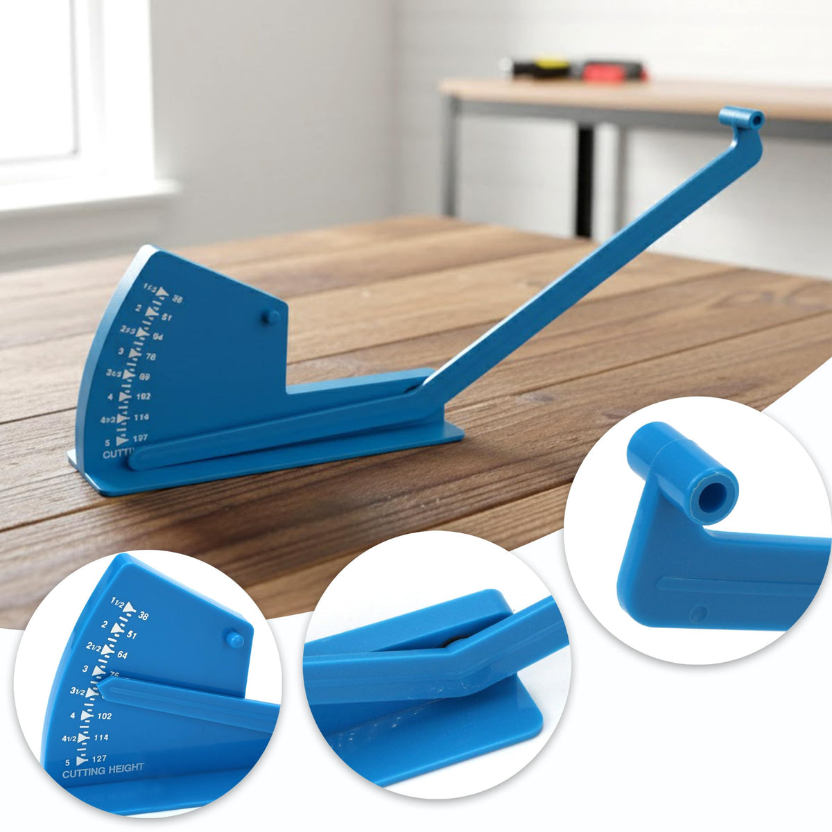 KH866 gauge scale view highlights adjustable cutting height from 1-1/2" to 5".