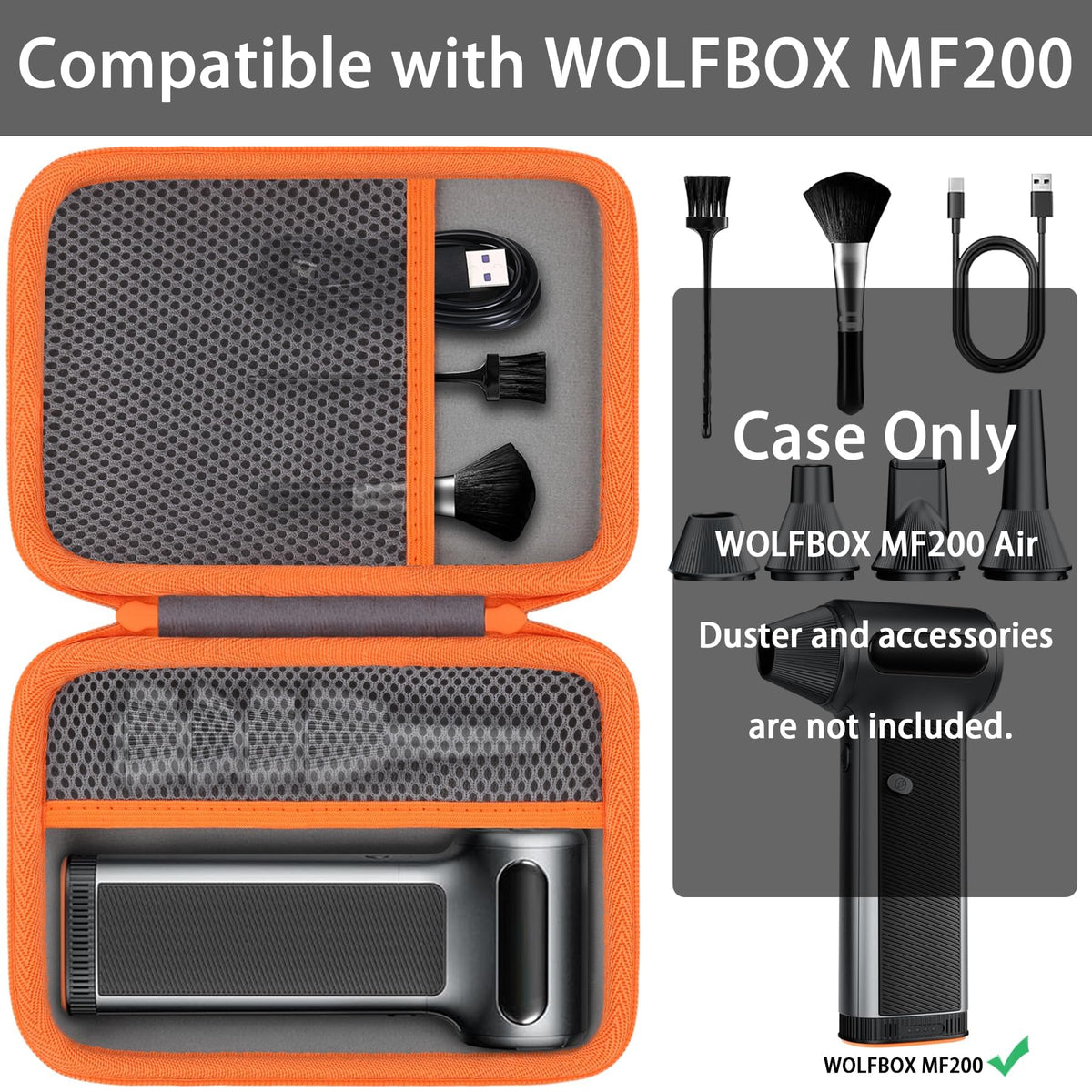 Interior with net pockets for MF200 accessories and nozzles