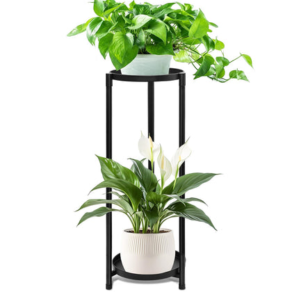 KHayRovies 2-tier corner plant stand in black metal for compact spaces.