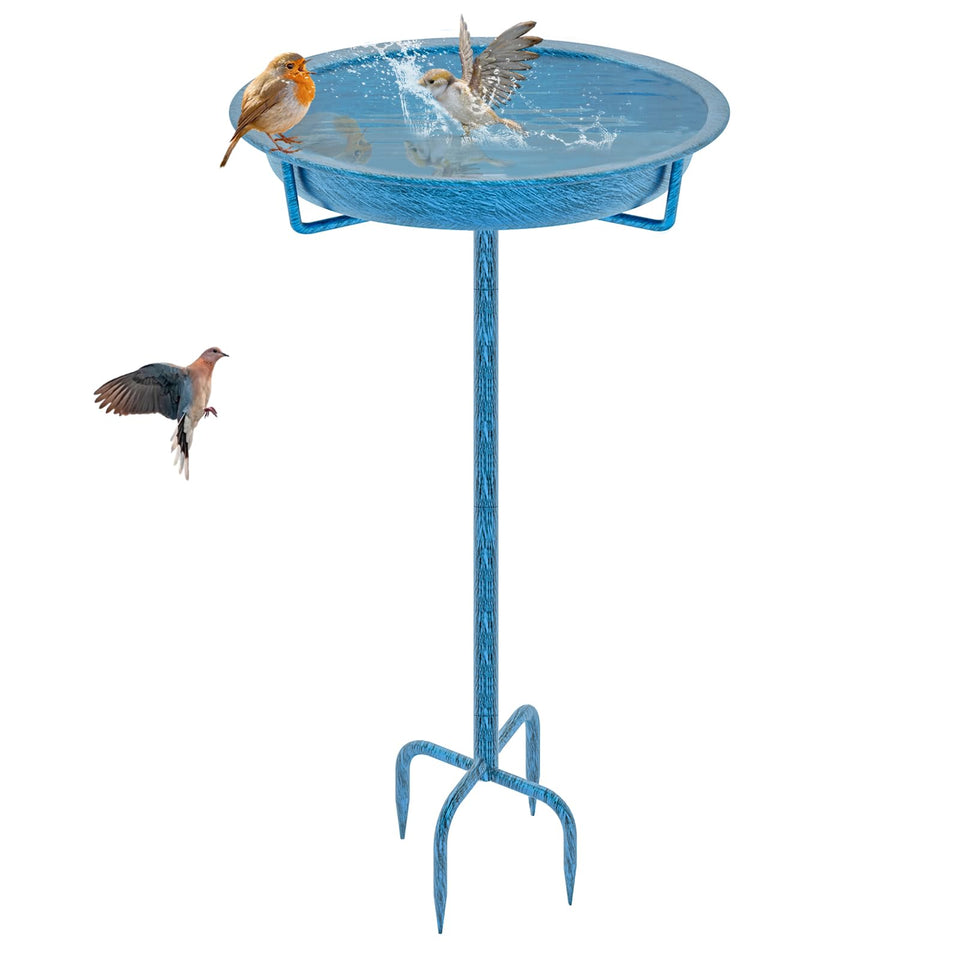 KHayRovies metal bird bath stand 36.2 inches provides elevated water source for birds.