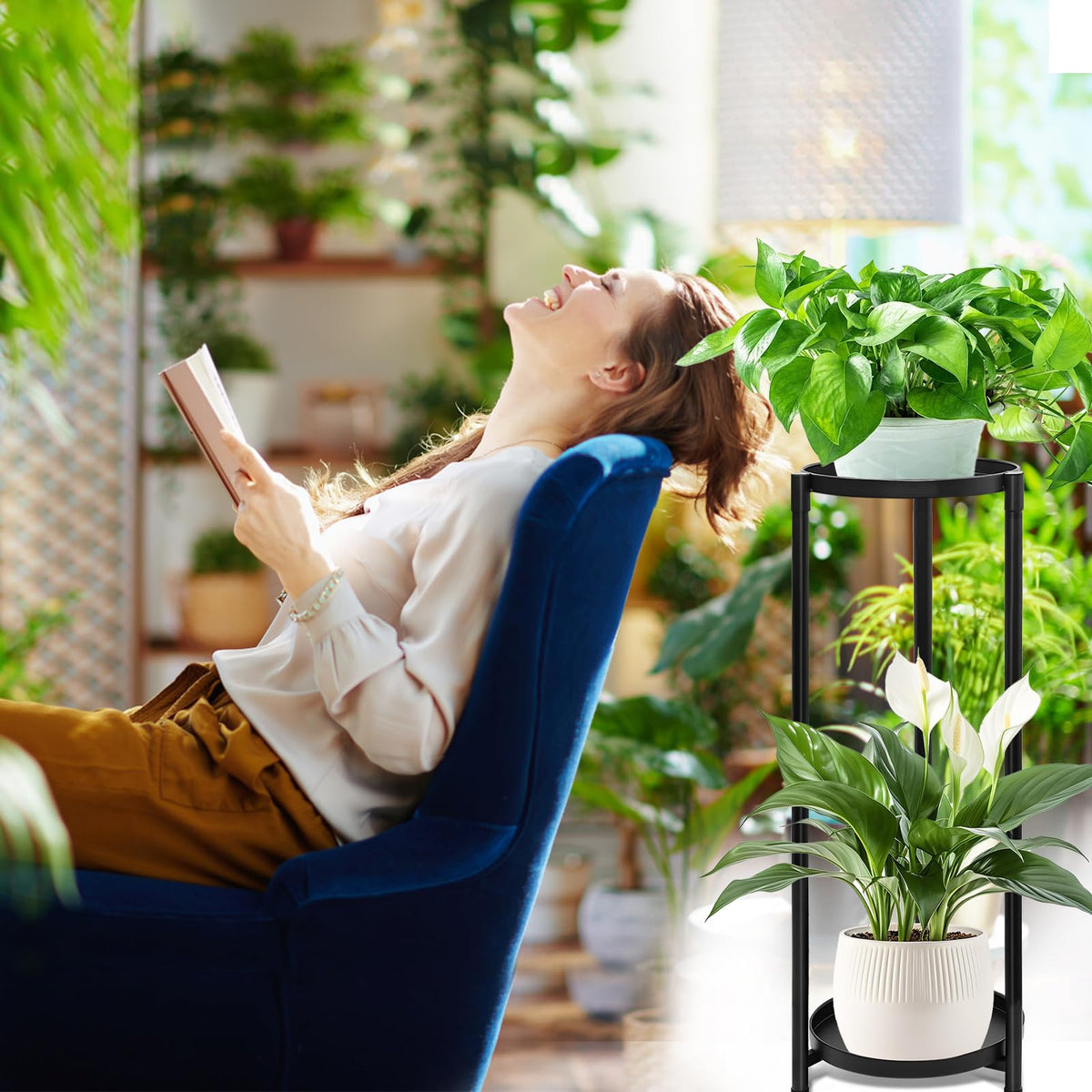 KHayRovies indoor plant shelf keeps greenery neatly arranged and accessible.