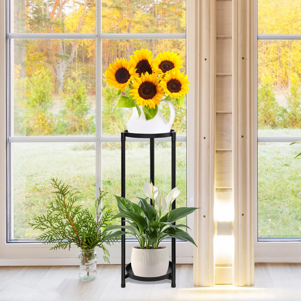 KHayRovies round metal stand supports multiple pots with a sturdy frame.