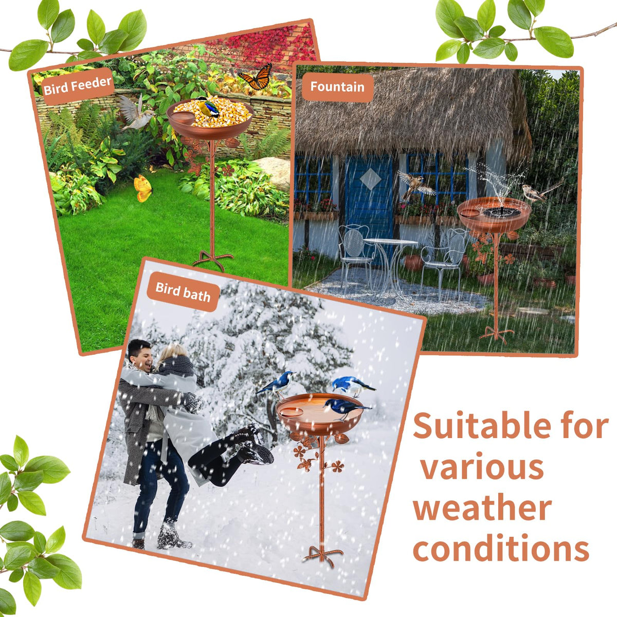KHayRovies weatherproof bird bath withstands outdoor use and rust prevention