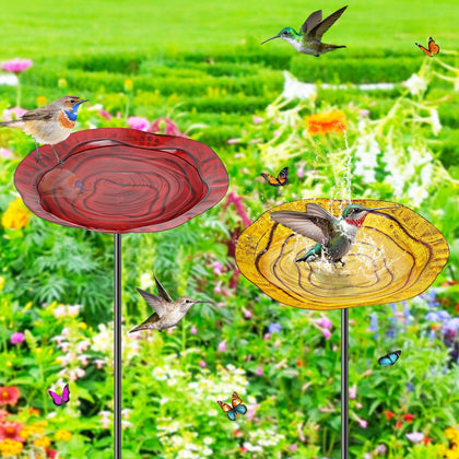 KHayRovies 2P birdbath with yellow flower pattern attracts hummingbirds to the garden