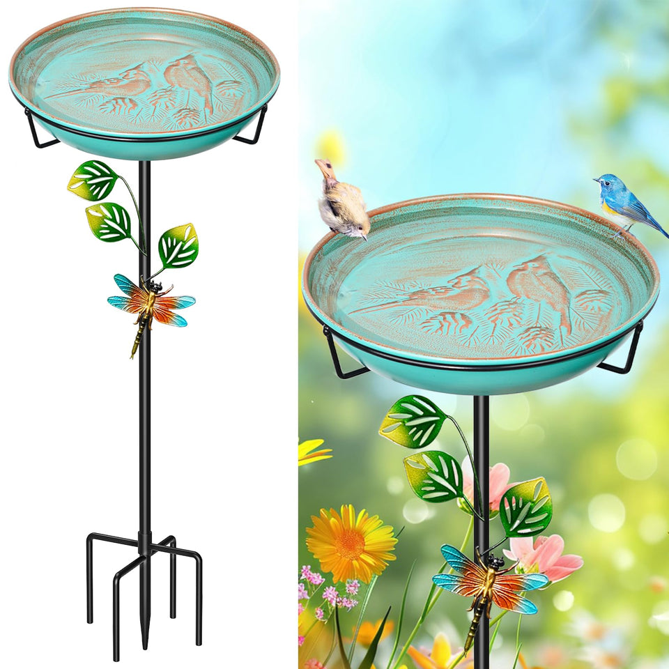 KHayRovies metal bird bath with 35.4in height and 9.8in bowl for outdoor use