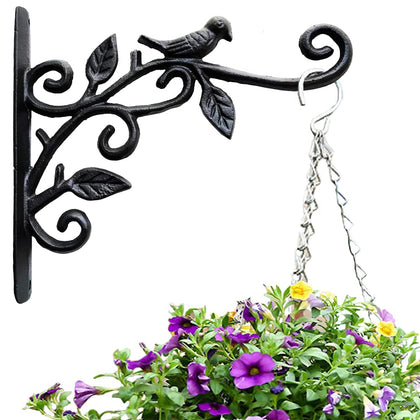 KiaoTime cast iron hanging bracket close-up showing sturdy build for outdoor planters.