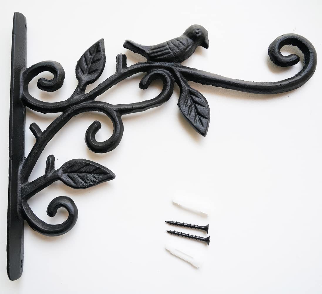 KiaoTime hand-forged iron bracket on a fence post ready for garden hanging.