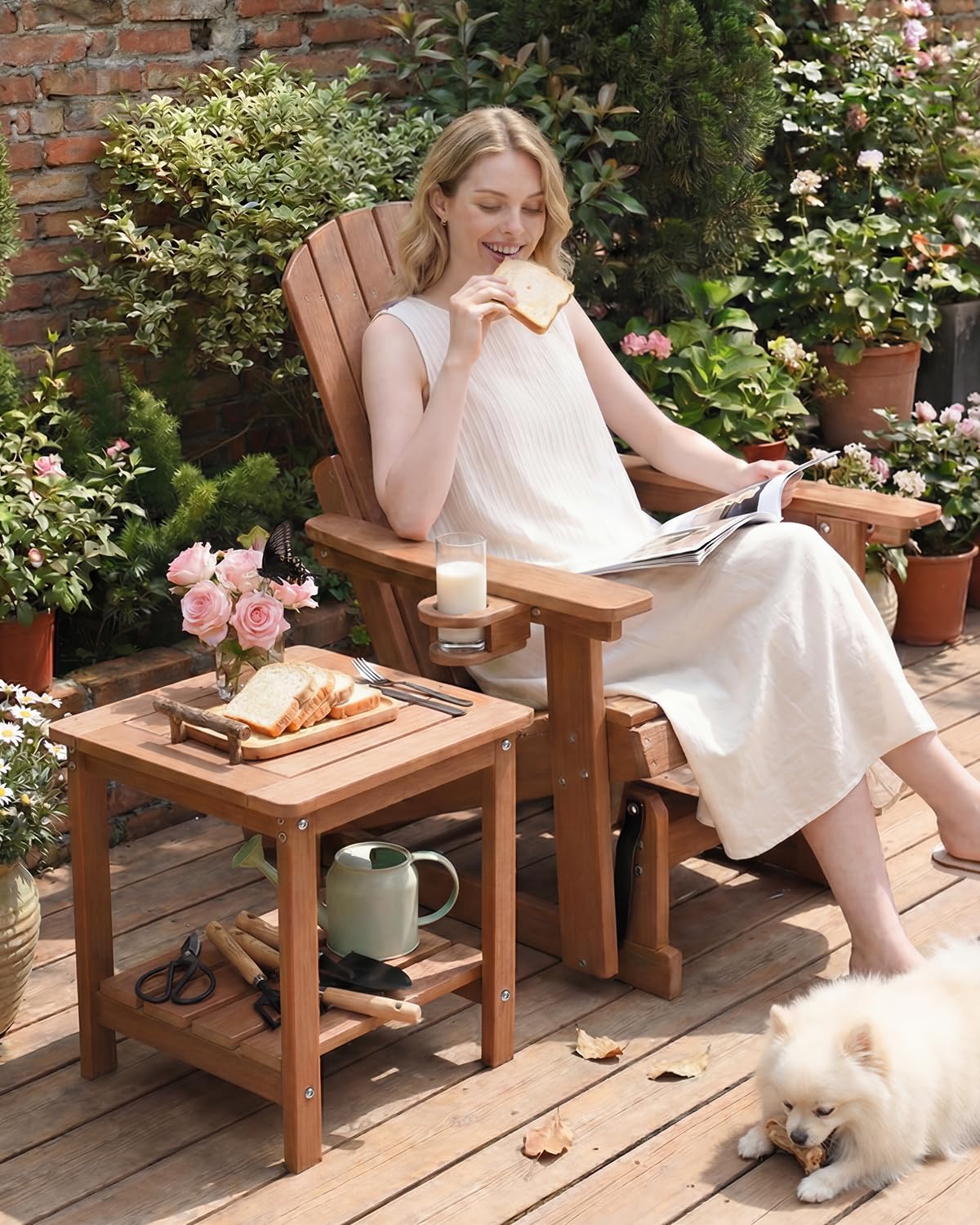Kibaso Adirondack side table sturdy surface supports outdoor use