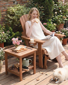 Kibaso Adirondack side table sturdy surface supports outdoor use
