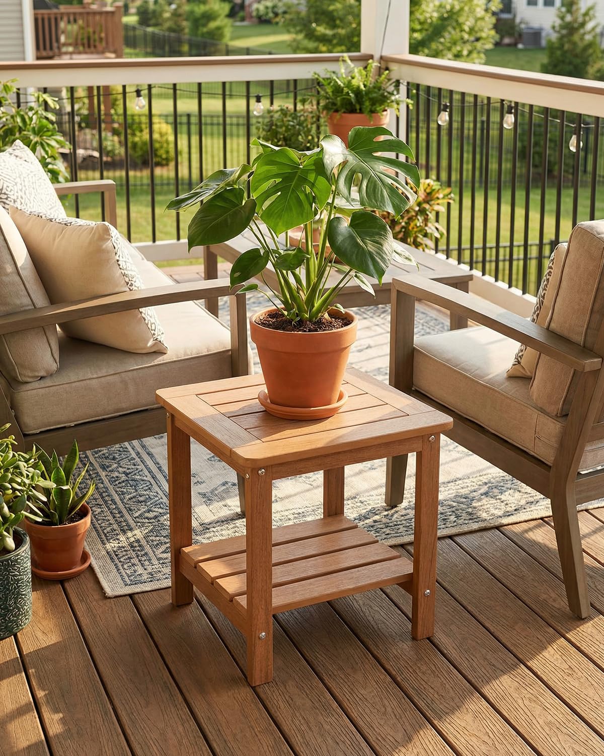Kibaso Adirondack side table placed beside outdoor chairs for convenient service