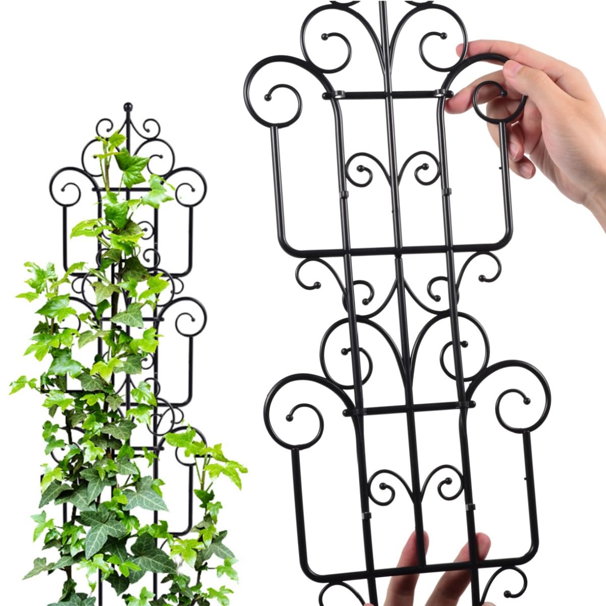 Kichwit garden trellis in use outdoors supporting climbing vines along a fence.