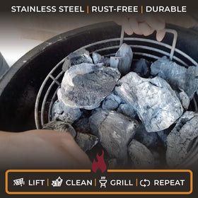 Kick Ash Basket close-up highlights durable electropolished stainless steel construction.