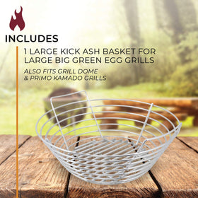 Kick Ash Basket illustrates aerated coals for better airflow and even heat.