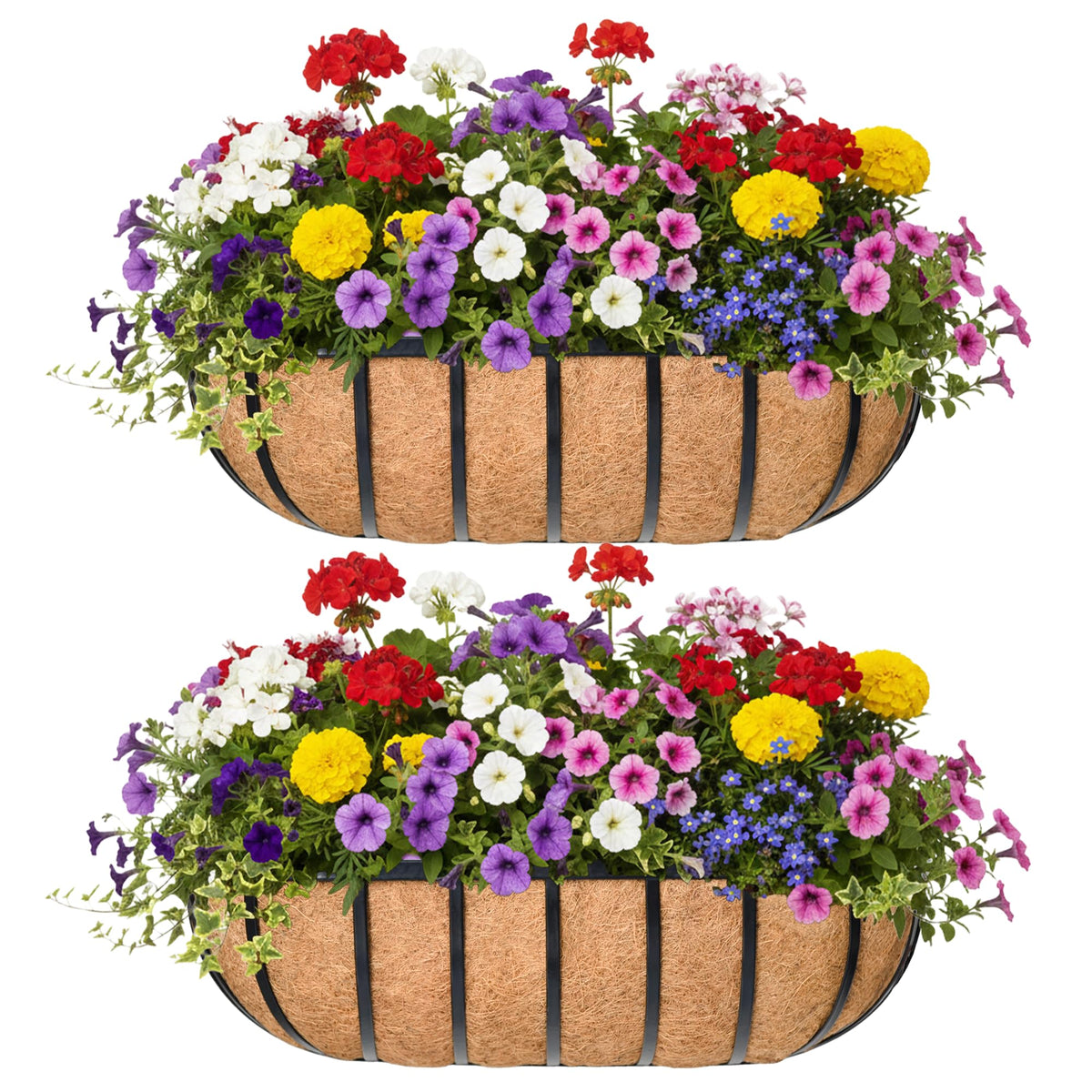 KIDYBELL 24-inch window box railing planter on a balcony with lush blooms