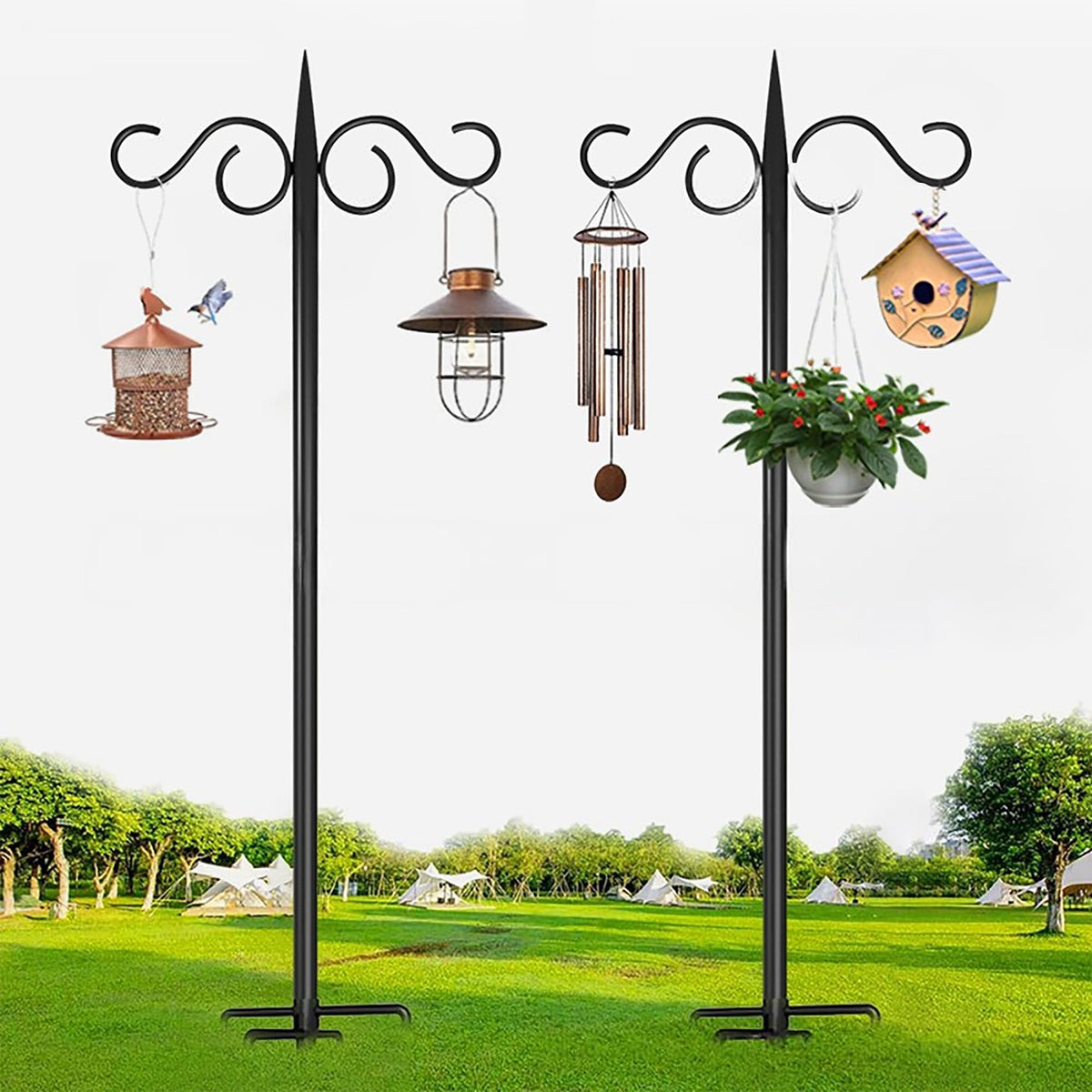 KIDYBELL 92-inch double-hook shepherd hook with sturdy base for outdoor use