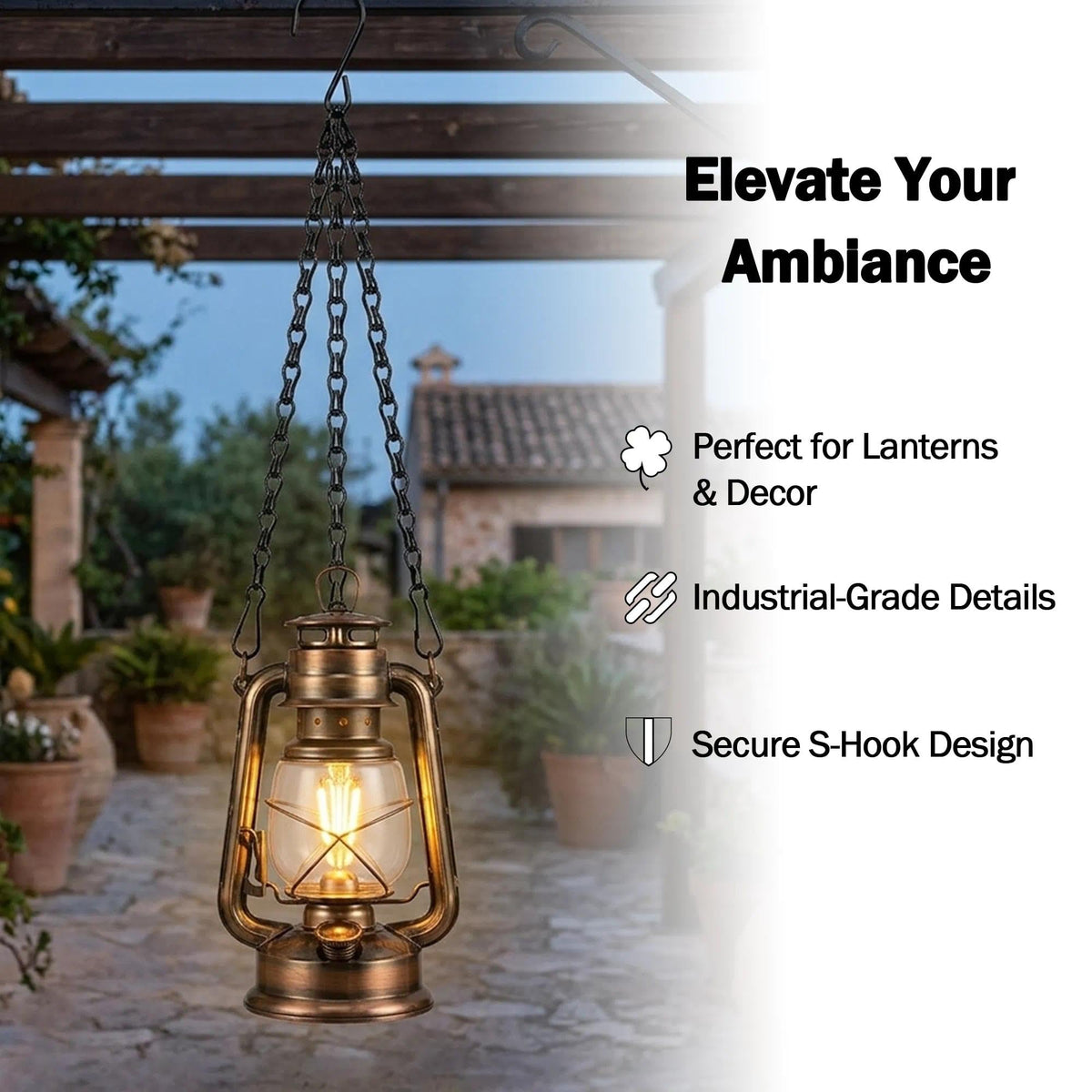 KIDYBELL lantern hanging with chains adds a touch of rustic charm.