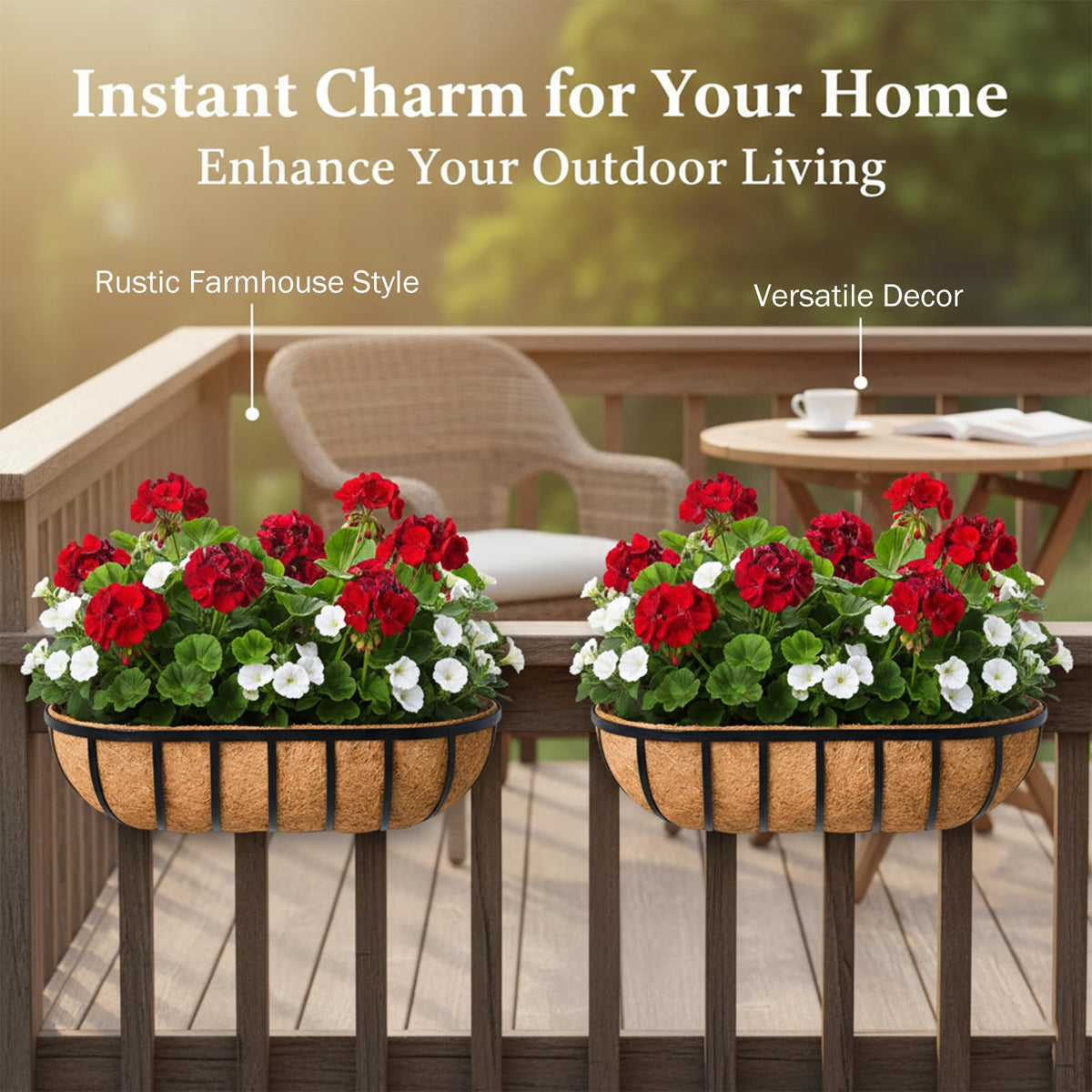 KIDYBELL railing planter with coco liner showing natural drainage look