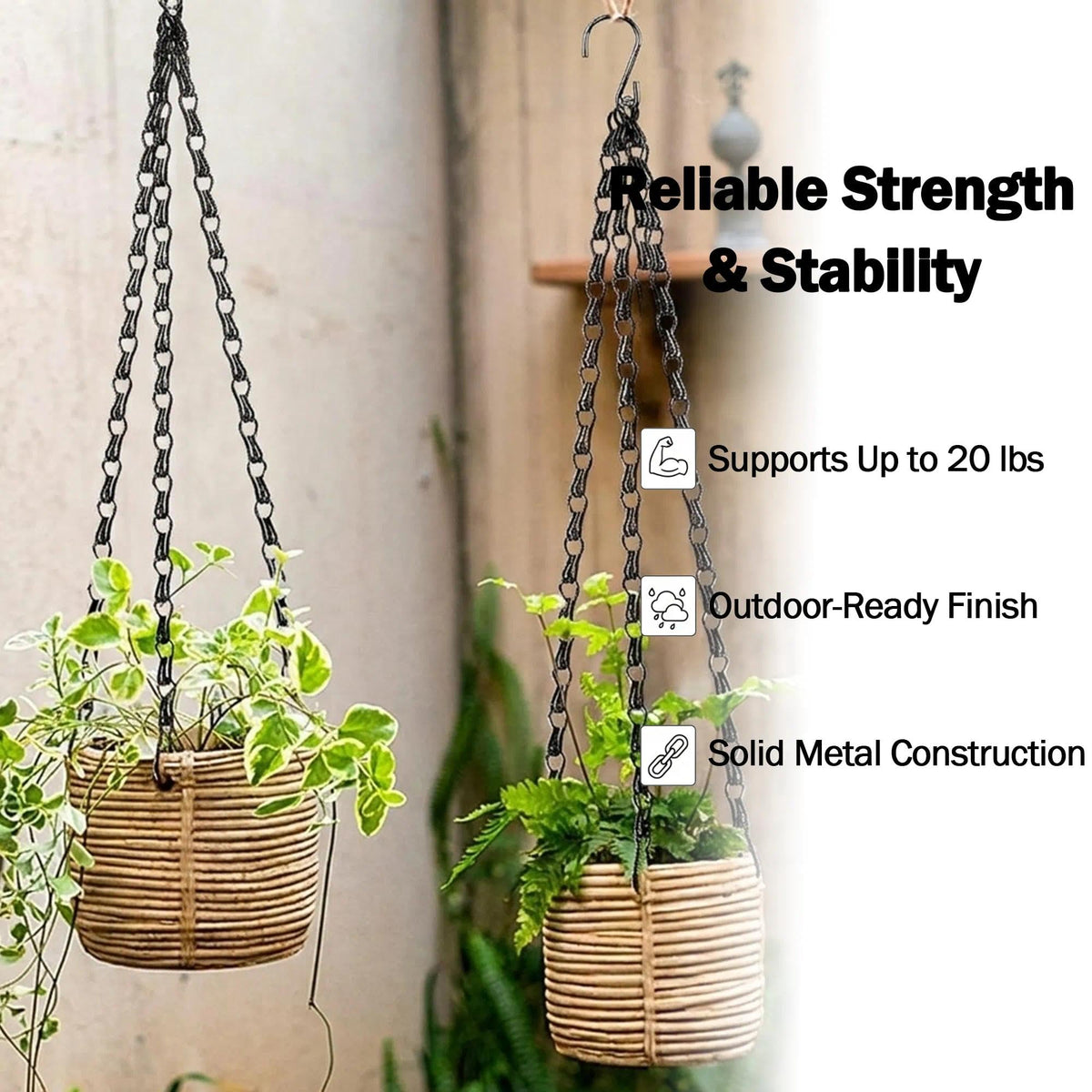KIDYBELL three-strand black metal chain closeup shows durable construction and rust resistance.