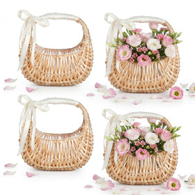 Kifmurase four-piece baskets with half-moon design and handles for wedding petals and decor.