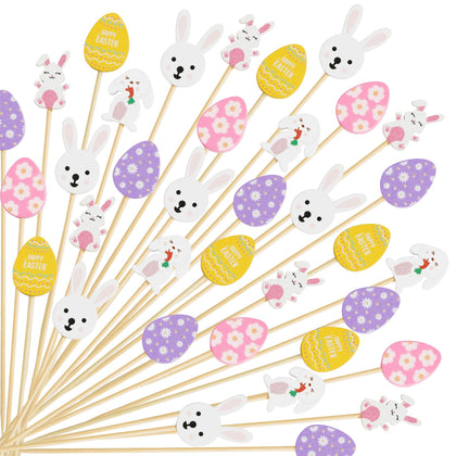 KIGEAPUEL Easter cocktail picks with rabbit and eggs for drinks and desserts