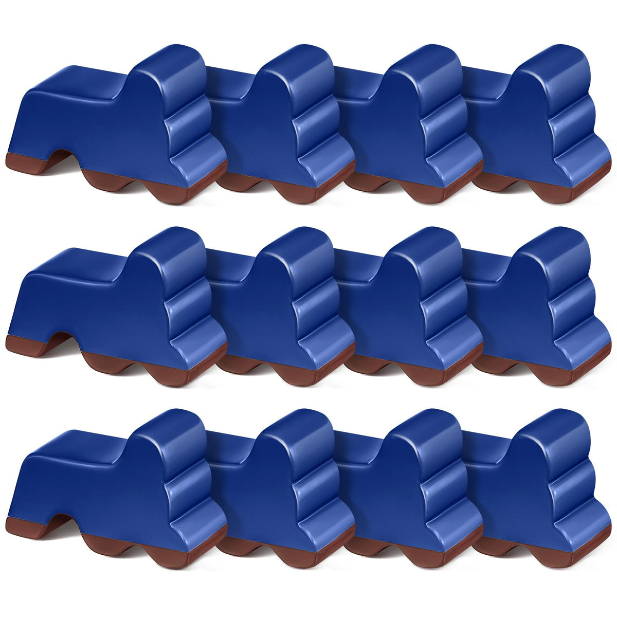 Kigeli 12-pc resin pot feet in royal blue and brown, stabilizing outdoor planters.