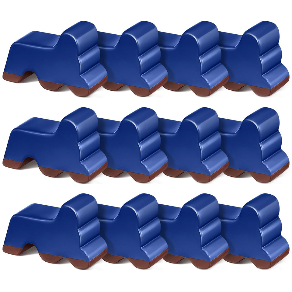 Kigeli 12-pc resin pot feet in royal blue and brown, stabilizing outdoor planters.