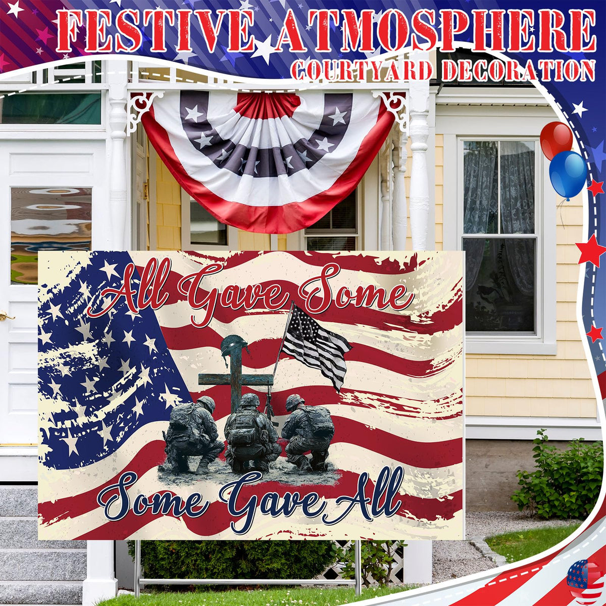 Kigeli patriotic yard decor design with flag and boots ideal for celebrations.