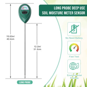 Kigley green-dial plant moisture meter helps monitor soil moisture quickly.