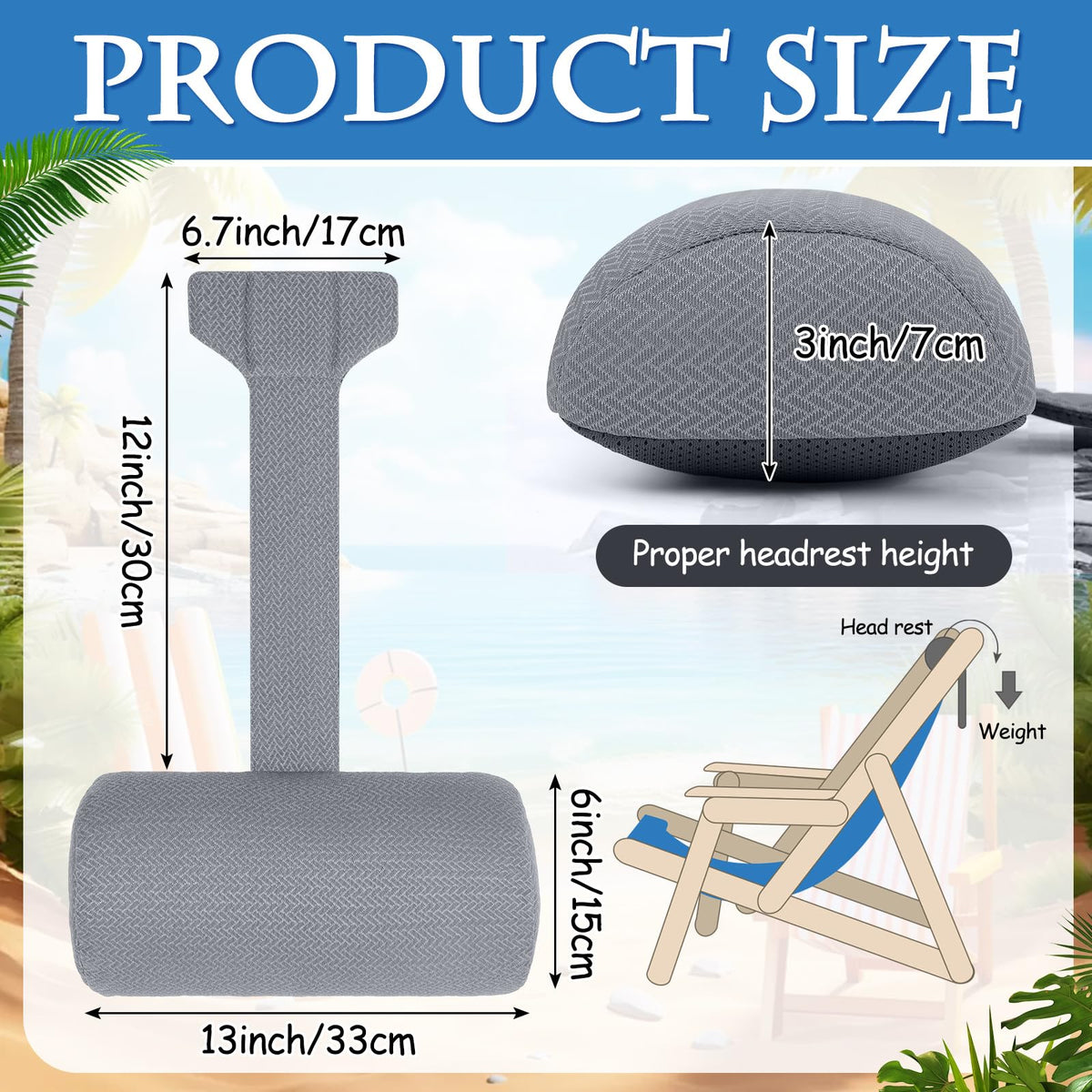 Kigley headrest pillow with weighted tail provides stable poolside comfort.