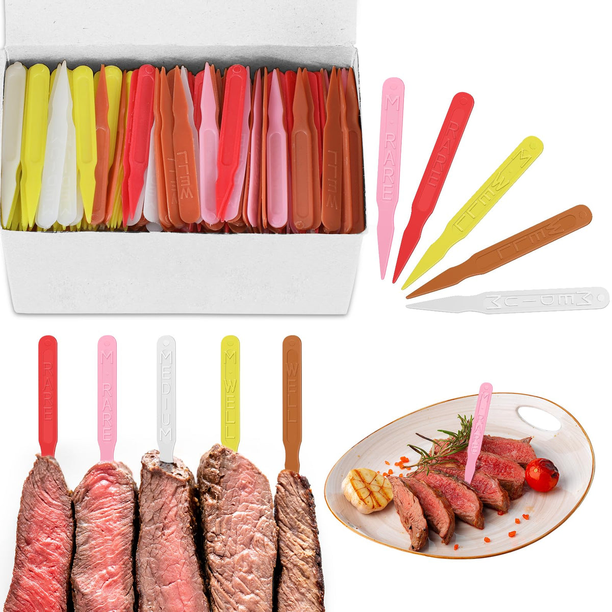 Kigley steak markers colorful 3-inch set for precise doneness labeling