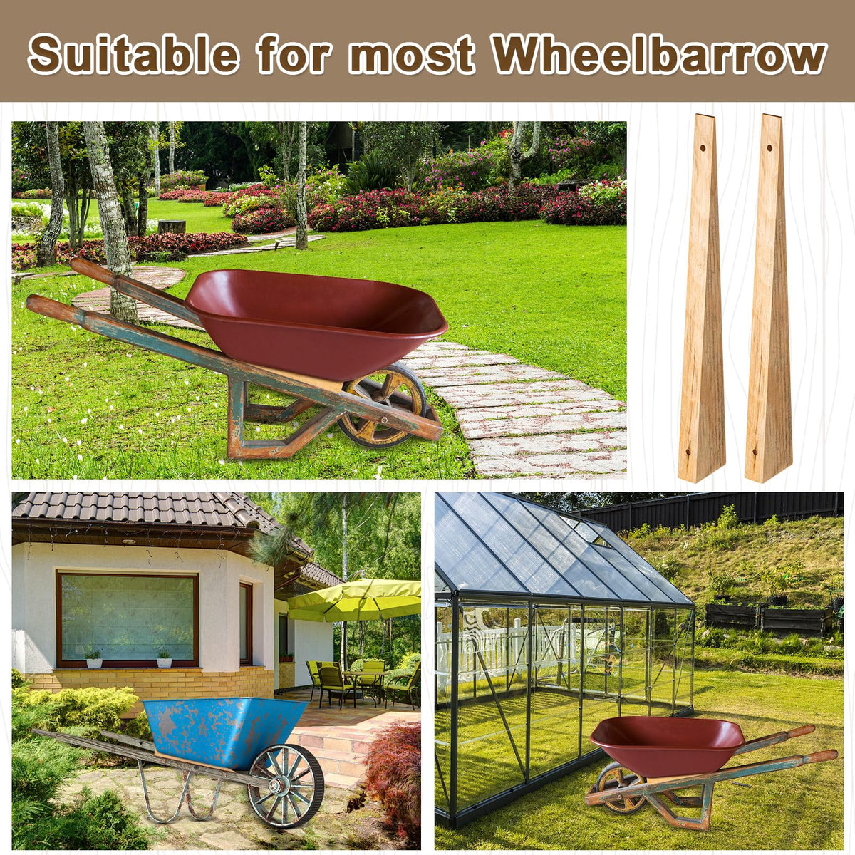 Kigley wheelbarrow part elevates and stabilizes for parking.