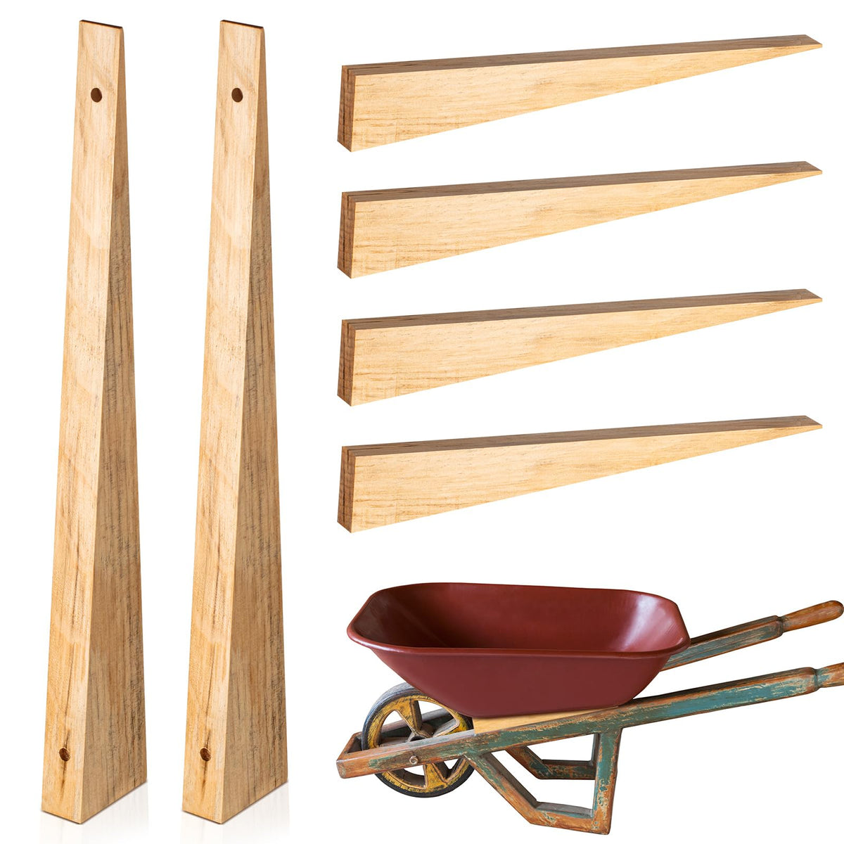 Kigley wheelbarrow wedge set in pine wood, durable and universally compatible.