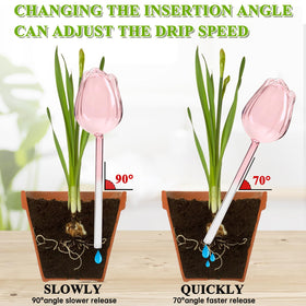 Kigotwin glass plant watering stakes pink ideal for office desk plants.