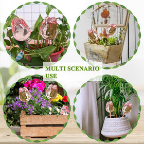 Kigotwin self-watering globes pink glass for flower pots and hanging baskets.