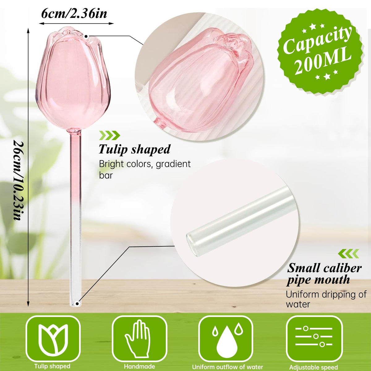 Kigotwin pink tulip water globes provide visual water indicator during use.