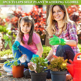 Kigotwin tulips shape automatic water device pink fits potted plants and seedling pots.