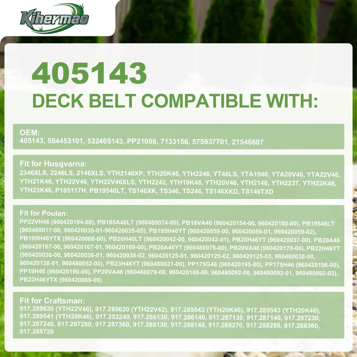 Compatibility guide showing Husqvarna, Craftsman, Poulan Pro models