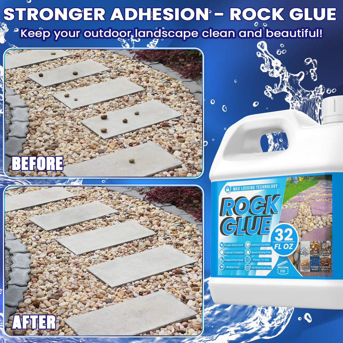 Kiigfood Rock Glue patio-path-stabilization shows materials stay put even in high-traffic areas.