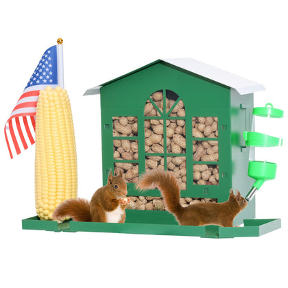 Kiiocwev metal squirrel feeder outdoors with stable setup for effortless wildlife feeding