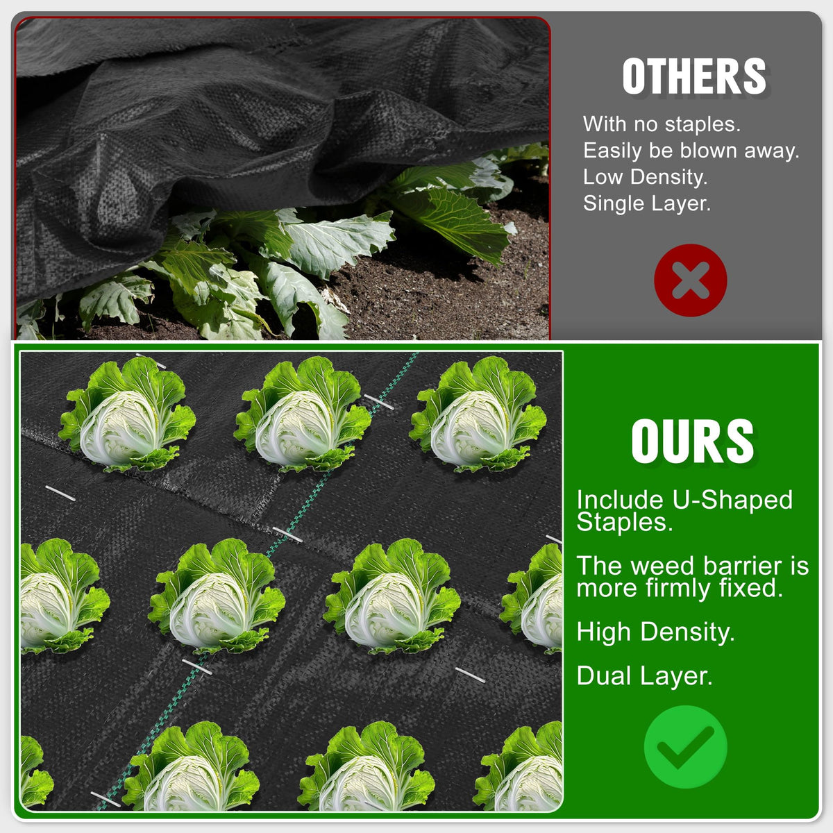 Kijamilee weed barrier installation kit with 10 stakes for quick setup.