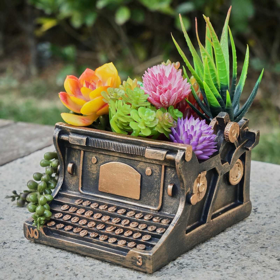 KIKTOP Typewriter decorative planter side view adds vintage charm to your desk