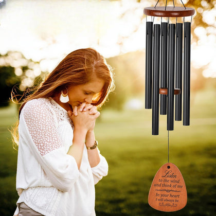 KIKUSUI memorial wind chimes 32inch black with engraved pendant for heartfelt remembrance