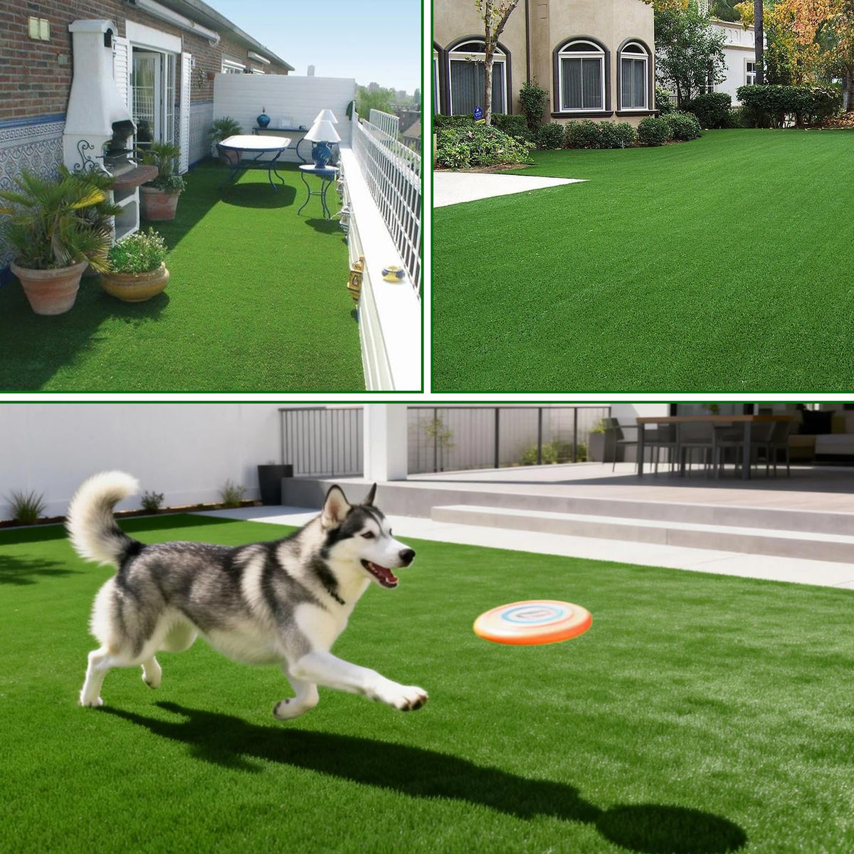 KILCLER artificial grass being rinsed with a hose for simple cleaning.