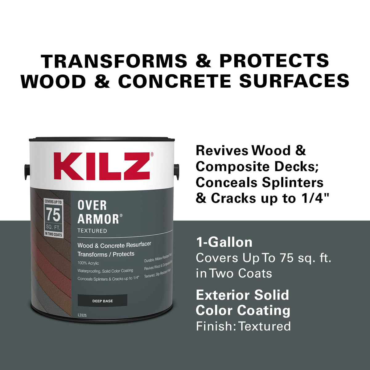 KILZ Over Armor fills cracks on wood and concrete for a smoother surface