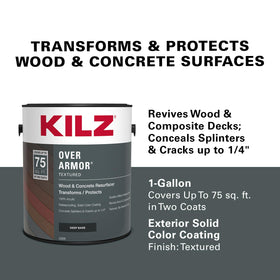 KILZ Over Armor fills cracks on wood and concrete for a smoother surface