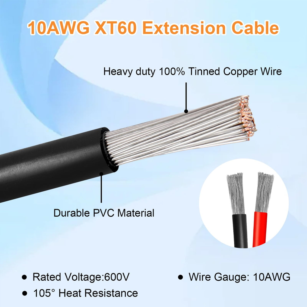 Kimbluth XT60 solar extension cable 15ft for flexible off grid connections