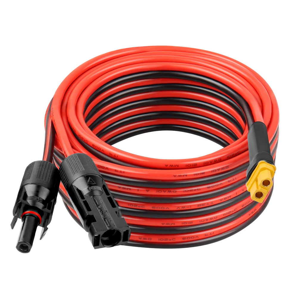 Kimbluth XT60 solar extension cable coiled for easy storage and quick setup.