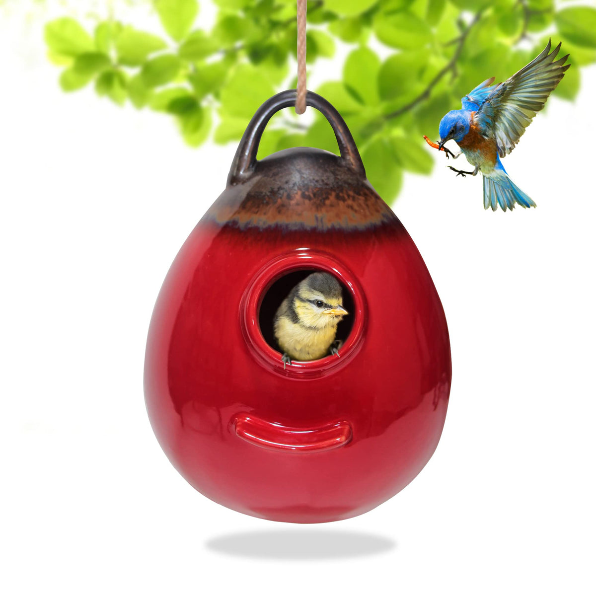 Kimdio Birdhouse hanging outdoor red front view invites small birds and enhances garden charm.