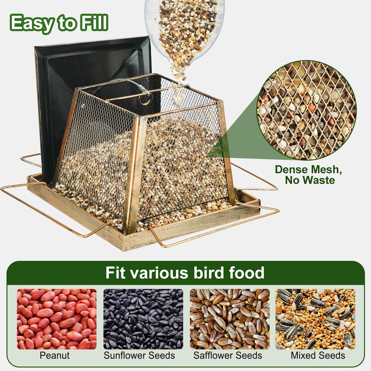 KIMERSE bird feeder top snap access enables quick refills.